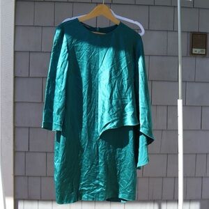 Alberta Ferretti 100% Silk Asymmetrical Sheath Drape Detail Teal Dress
